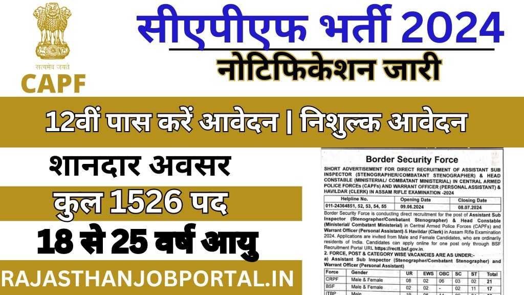 CAPF Head Constable Vacancy : बीएसएफ ने CAPF के 1526 पदों पर जारी किया गया भर्ती का नोटिफिकेशन